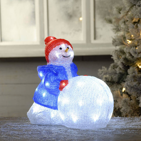 Lexi Lighting Acrylic Snowman with Large Snowball - H34cm