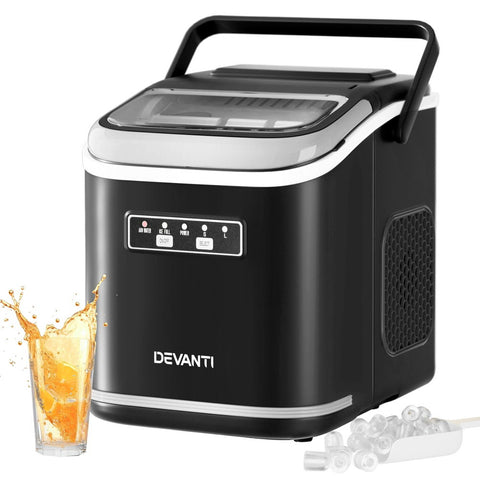 Devanti Ice Maker Machine Portable 12kg Countertop with Self-cleaning 1.3L (Black)