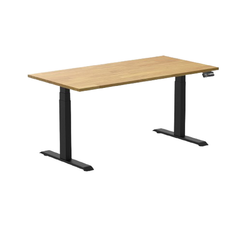 Desky Dual Rubberwood Sit Stand Desk 150cm Light Oak Desktop and Matte Black Frame
