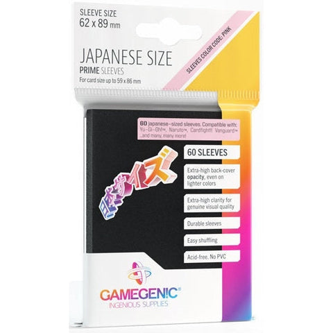 Gamegenic Prime Japanese Sized Sleeves - Size Code PINK - Sleeve Colour Black 62mmx89mm 60 Sleeves Per Pack