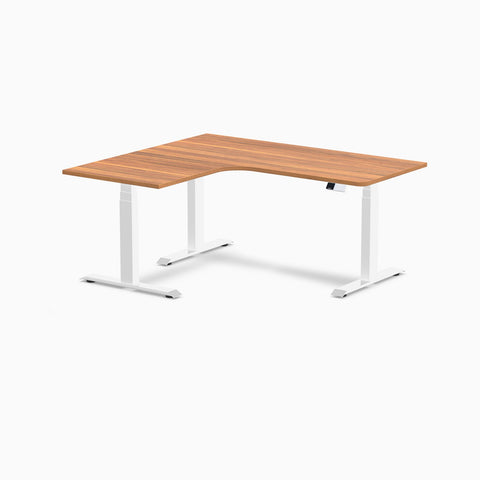 Desky L-Shape Melamine Sit Stand Desk 160cm - Left Return Prime Oak Top and White Leg