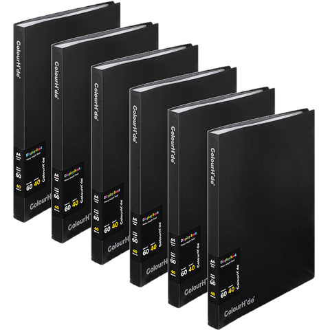 Colourhide Display Book 40 Pockets Sleeves A4 Black Pack 6