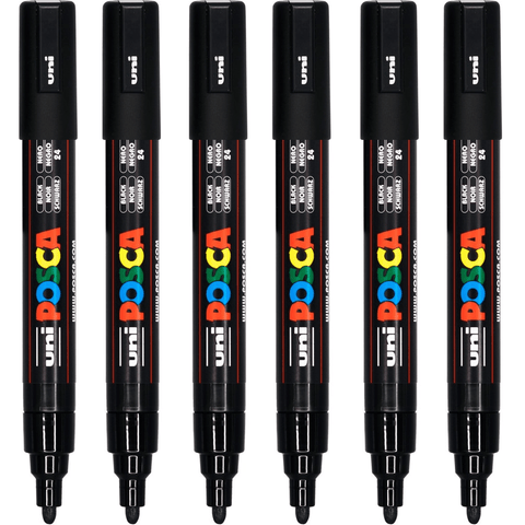 Uni Posca PC-5M Poster Marker Medium Bullet Tip 2.5mm (Black) [6 Pack]