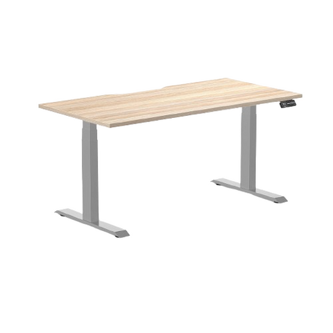 Desky Dual Scalloped Melamine Sit Stand Desk - Classic Oak / 1500x750mm / Space Grey