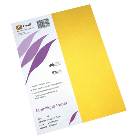 Quill Metallique Paper 120GSM A4 Autumn Gold Pack 25