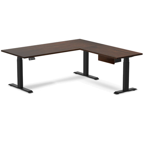 Desky Rubberwood L-Shape Standing Desk With Drawer 150 x 155 cm Natural Timber Top and Wheat Leg