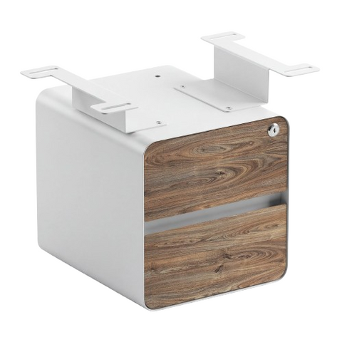 Desky Minimal Under Desk Cabinet - Natural Walnut Melamine / White