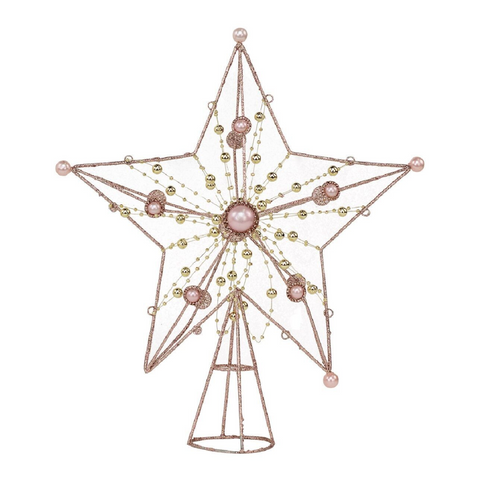 Large Pink Glitter 3D Star Christmas Tree Topper With Pearls 33cm