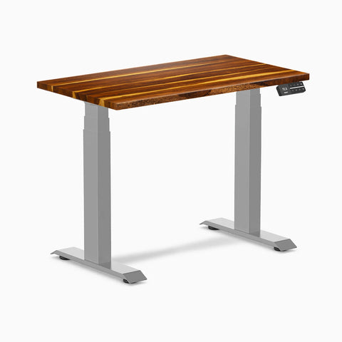 Desky Dual Mini Hardwood Sit Stand Desk 90cm Pheasantwood Desktop and Grey Frame