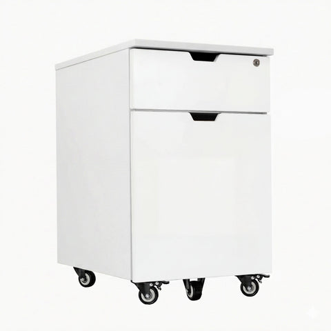 Desky Minimal Wooden Filing Cabinet - White / White Melamine