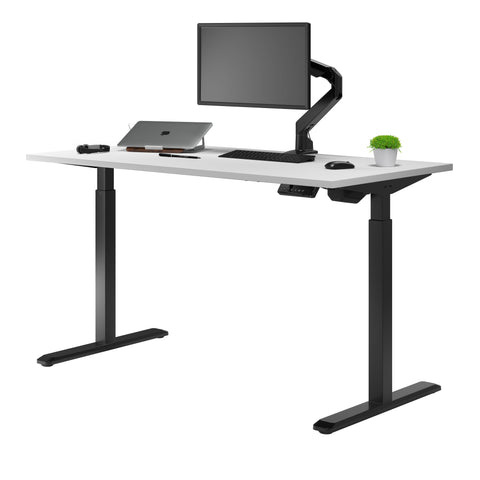 Desky Single Sit Stand Gaming Desk 180cm White Desktop and Black Frame