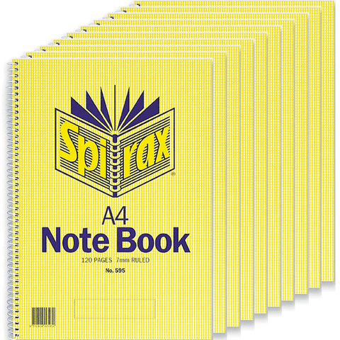Spirax 595 Notebook 7mm Ruled Lines Spiral Bound 120 Page (A4) [10 Pack]