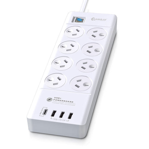 Sansai 8-Way Power Outlet USB-A and USB-C Surge Protector 2400W
