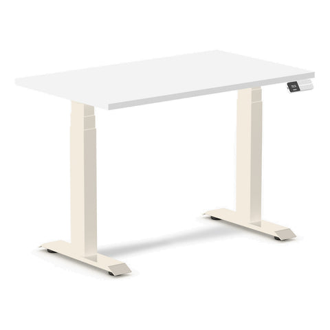 Desky Dual Mini Sit Stand Desk 1000x600 White Desktop and Wheat Frame