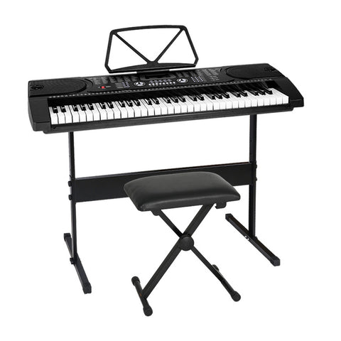 Alpha 61 Keys Electronic Piano Keyboard Digital Electric with Stand Stool (Black)