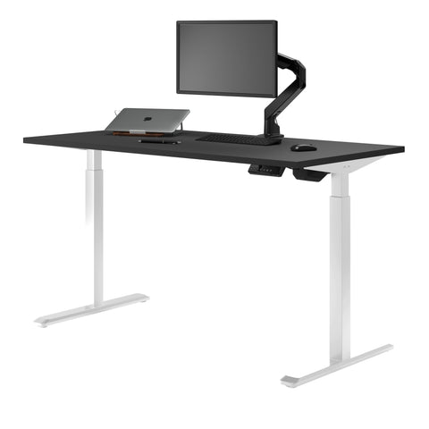 Desky Single Sit Stand Gaming Desk 150cm Black Desktop and White Frame