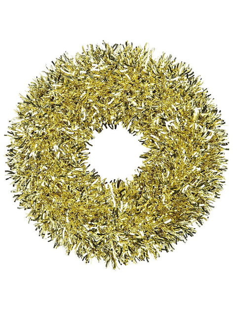 Christmas Warehouse - WRTHT101 48cm Metallic Gold Christmas Wreath Tinsel Plaque Ornament Gold