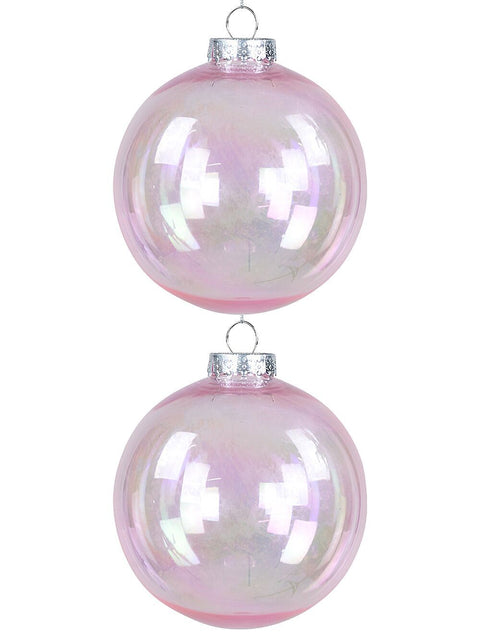 Christmas Warehouse - DECR9170 2x Lustrous Pink Tinted Grand Iridescent Soap Bubble Baubles | 15cm Pink with Iridescent