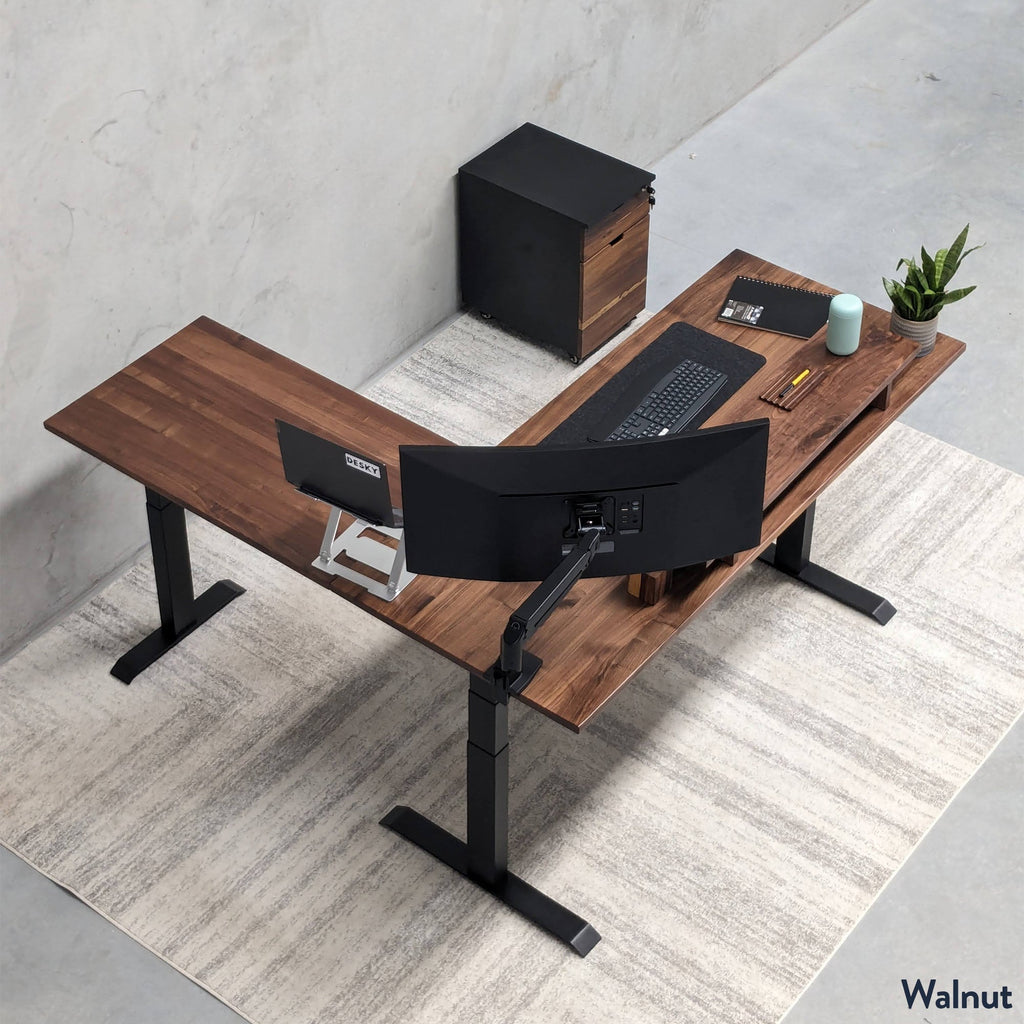 Desky Hardwood L-Shape Sit Stand Desk 180 x 175 cm Acacia / Wheat Top ...