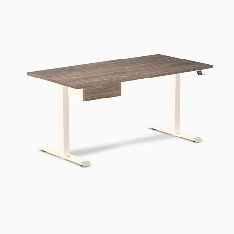 Desky Dual Melamine Standing Desk With Drawer 150cm Natural Walnut Desktop and Wheat Frame