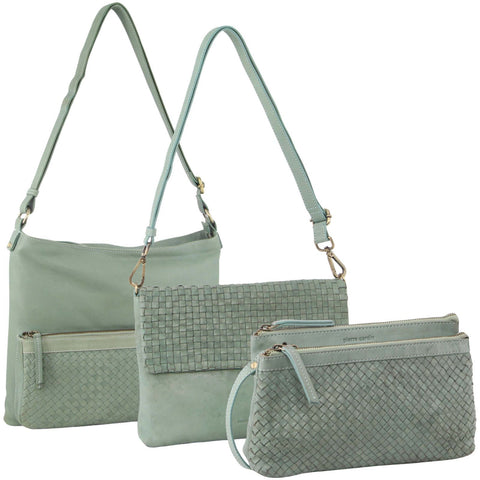 Pierre Cardin Womens Woven Cross-Body Bag 3-Piece Set (Mint Green)