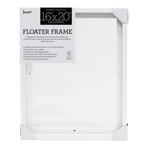 Jasart Thin Edge Artwork 16x20" Wood Floater Canvas Painting Frame Rect White