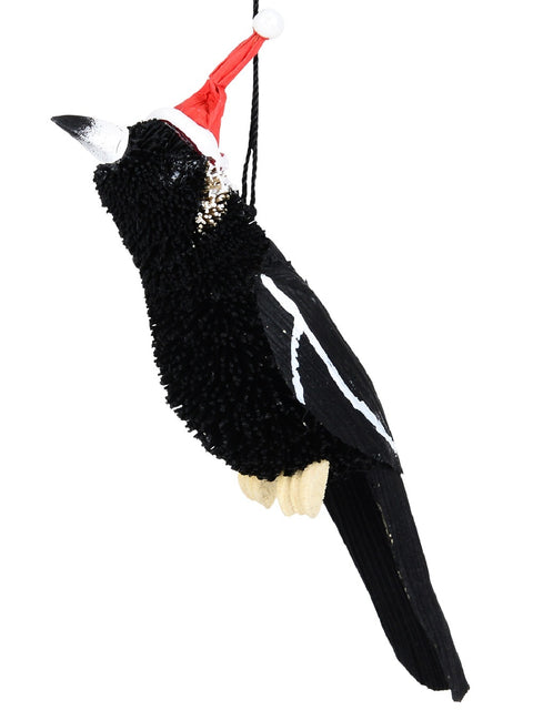 Christmas Warehouse - DECRH009 Native Magpie Organic Australian Whimsical Essential Ornament | 13cm Black with White, Red & Off-White