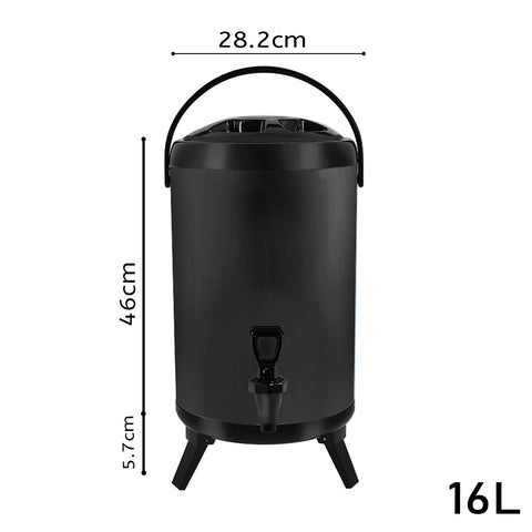 SOGA Insulated Stainless Steel Beverage Dispenser with Faucet 16L (Black)