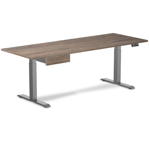 Desky Dual Melamine Standing Desk With Drawer 200cm Natural Walnut Desktop and Space Grey Frame