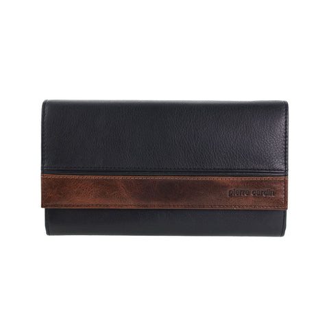 Pierre Cardin Men's Leather Rustic Flat Protected RFID Wallet Black