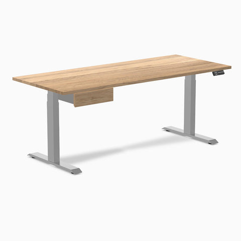 Desky Dual Hardwood Standing Desk With Drawer 180cm White Oak Desktop and Grey Frame