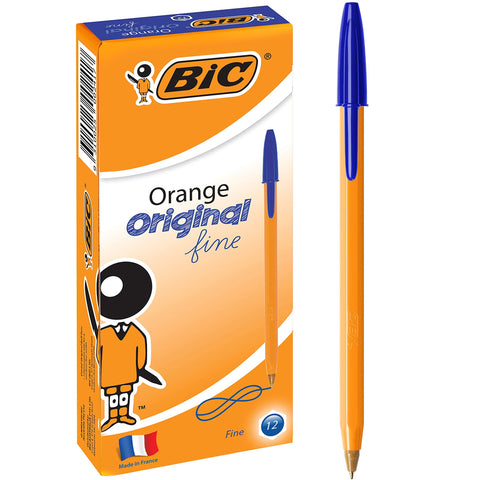 Bic Original Orange Ballpoint Pens Fine Blue Box 12