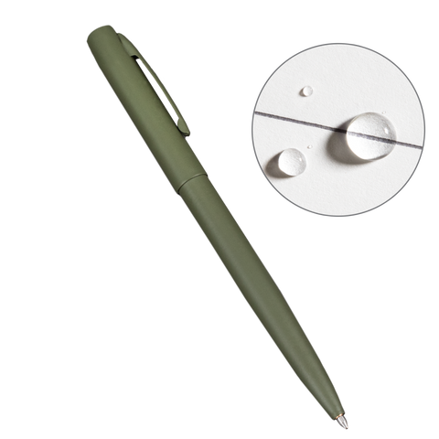Rite In The Rain All Weather Metal Clicker Pen with Clip Refillable - Olive Drab Green - Black Ink
