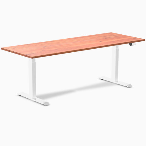 Desky Dual Softwood Sit Stand Desk 200cm Red Cedar Desktop and White Frame
