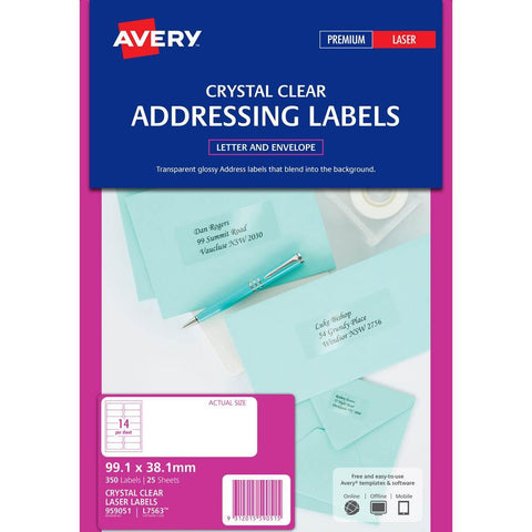 Avery Crystal Clear Address Labels for Laser Printers 350 Pieces