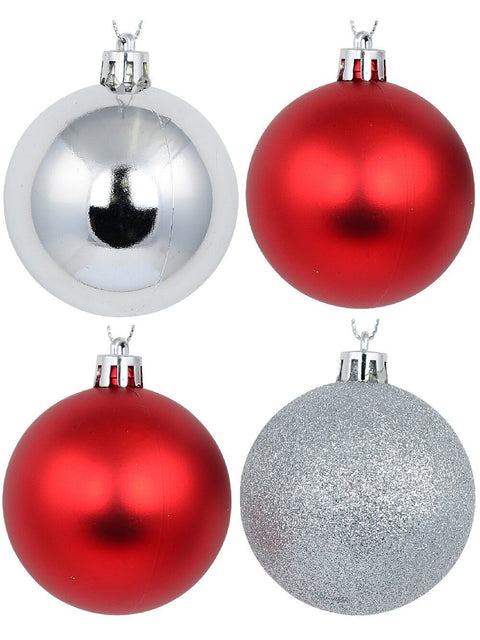 Christmas Warehouse - DECR5164 12x Timeless Red & Silver Essential Mixed Finish Baubles | 60mm Silver & Red
