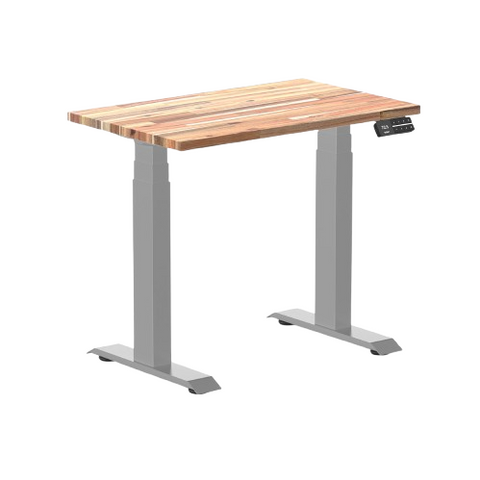 Desky Dual Mini Hardwood Sit Stand Desk 100cm Acacia Desktop and White Frame