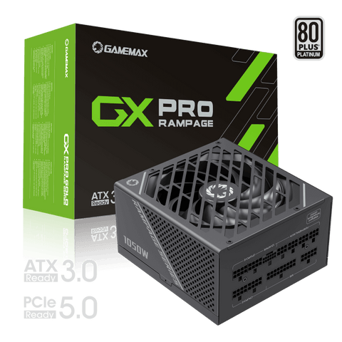 GameMax GX-1050 PRO 1050W 80+ Platinum Fully Modular PSU - ATX 3.0 & PCIe 5.0 Ready, Native 600W 12VHPWR Cable for RTX 4090 - Black