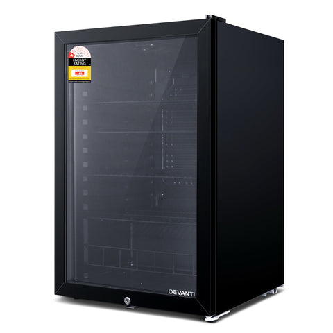 Devanti 130L Bar Fridge Glass Door with Light Black