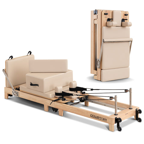 Powertrain Pilates Reformer Fitness Selina Folding Wooden Jumpboard & Sitting Box Oak Home Gym Equipment (Beige)
