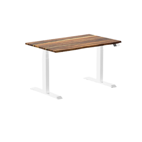 Desky Dual Hardwood Sit Stand Desk 120cm (Pheasantwood Desktop/White Frame)