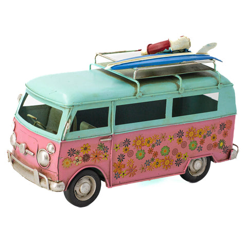 Boyle Metal Collectable Flower Van Blue Top Ornament Pink Home Decor 25cm