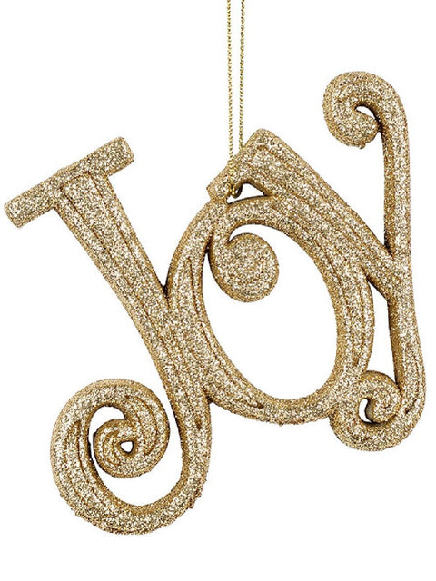 Christmas Warehouse - DECRH985 Radiant Gold Glittered Script JOY Whimsical Essential Ornament | 10cm Gold