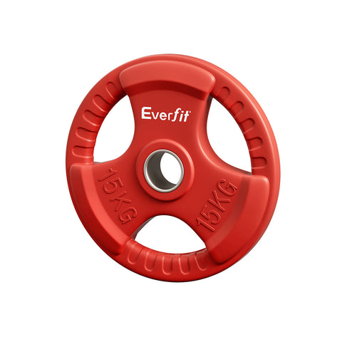Everfit Weight Plates Olympic 15kg Dumbbell Barbell Plate Weight Lifting Home Gym (Red)