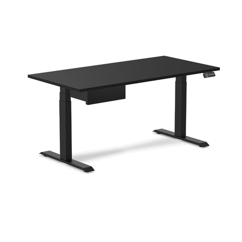 Desky Dual Melamine Standing Desk With Drawer 150cm Black Desktop and Matte Black Frame