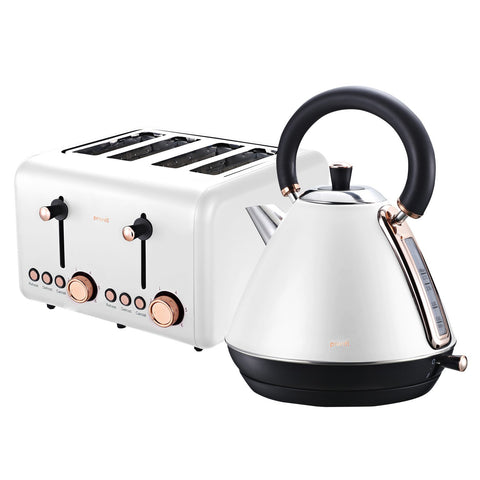 Pronti Rose Trim Collection Toaster & 1.7L Kettle Stainless Steel Bundle (White)