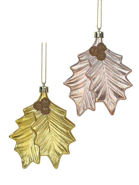 Christmas Warehouse - DECRH954 2x Radiant Gold & Rose Gold Mistletoe Whimsical Essential Ornaments | 12cm Gold & Light Rose Gold