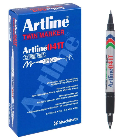 Artline 041T Dual Nib Tip End Permanent Markers Black Box 12