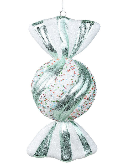 Christmas Warehouse - DECRH114 Teal & White Wrapped Sugar Ball Whimsical Statement Ornament | 27cm Teal Green & White with Mixed