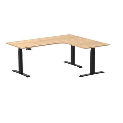 Desky L-Shape Melamine Sit Stand Desk 180cm - Left Return Sublime Teak Top and Matte Black Leg